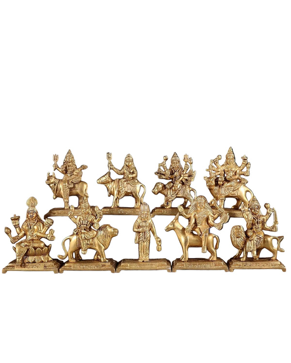 Brass Nav durga Idol Set (Height : 6.5 Inches) Entryway Setting