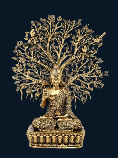 Superfine Brass Buddha Tree Decorative Showpiece (Height 6.5 Inch)