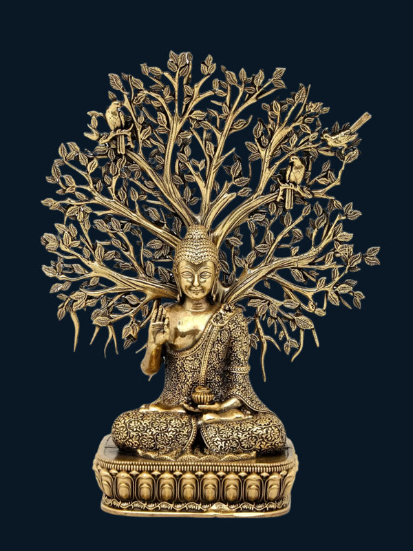Superfine Brass Buddha Tree Decorative Showpiece (Height 6.5 Inch)