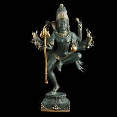 Bronze Nataraja statue, 4-armed seated figure with gold trident staff, 24 in height