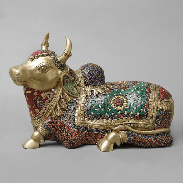 Brass Divine Nandi Seated Sculpture (Height: 10 Inches)
