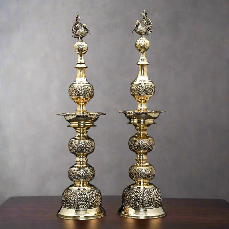 Superfine Brass Pair of Peacock Lamps (Height : 25 Inches)