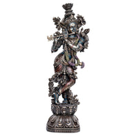 Resin Krishna Murli Manohar statue, full front view, detailed crown and jewelry