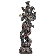 Resin Krishna Murli Manohar statue, full front view, detailed crown and jewelry