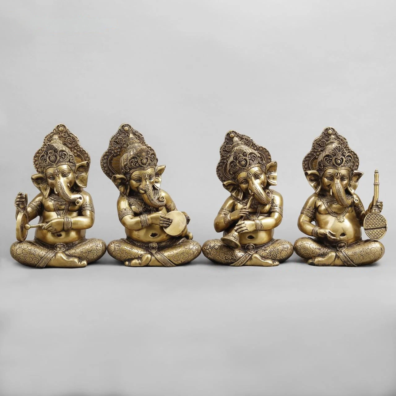 AONA Brass Ganesh Musicians Set Statue
