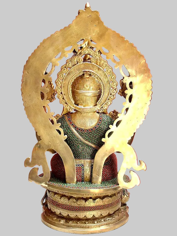 Brass King Ganesha Seated on Throne (Height: 26 Inches)