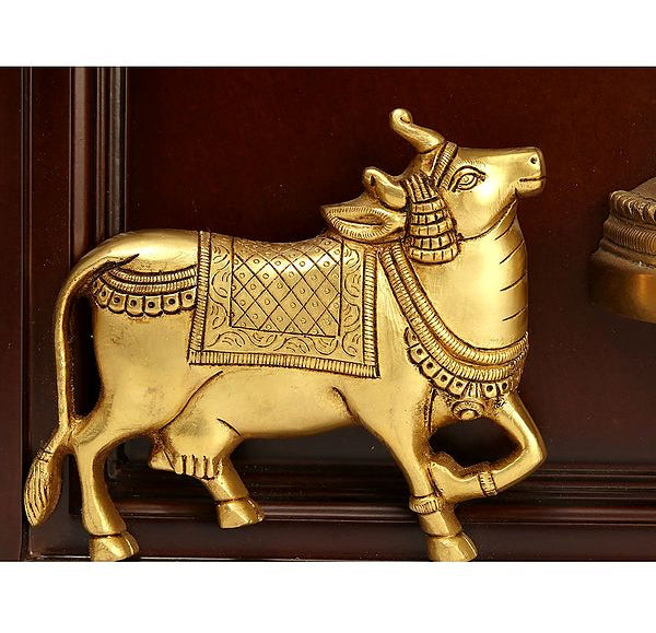 Brass Shrinath Ji Thakur ji Bihari ji in Wooden Frame Wall Hanging (Height: 24 Inches) Study Setting