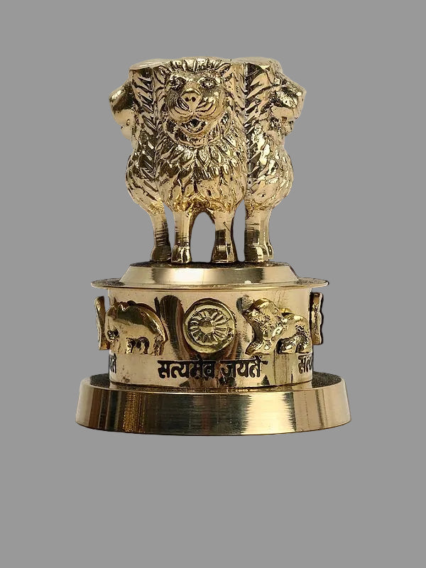 Brass Small Ashok Stambh with Wooden Pen Stand (Height: 4 Inches)