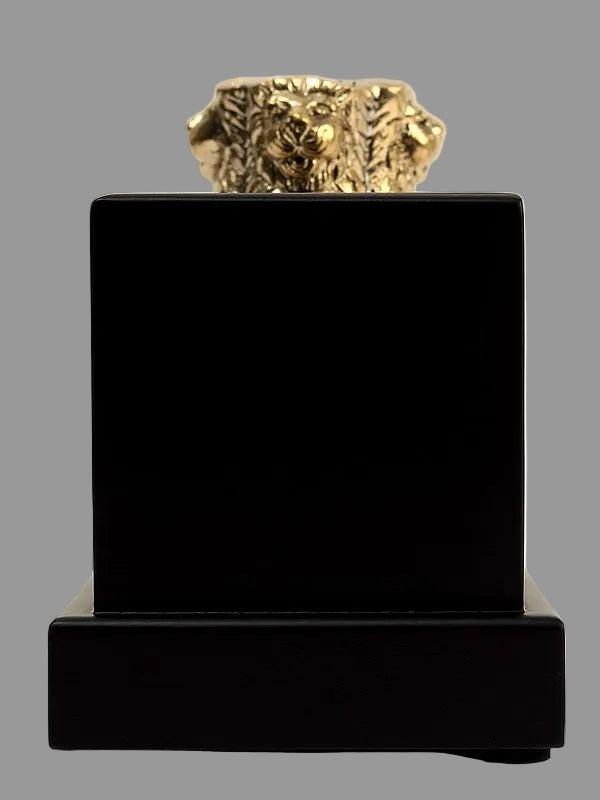 Brass Small Ashok Stambh with Wooden Pen Stand (Height: 4 Inches)