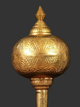 Decorative brass gada with engraved rounded head and ribbed cap, home temple ornament