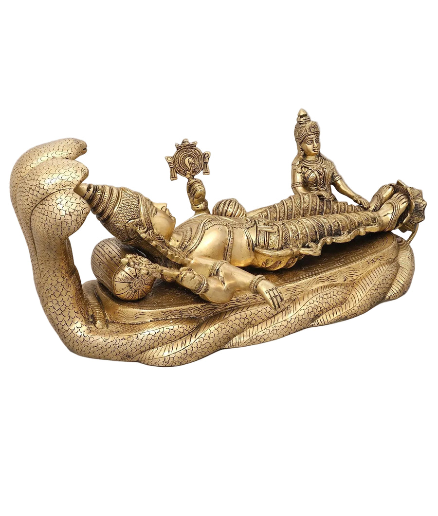 Brass Vishnu Sheshshayi Form Religious Idol for Home & Temple Decor (Height:23 Inches) Craft Detail