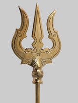 Brass trishul head with three curved blades and central diamond, topped stem