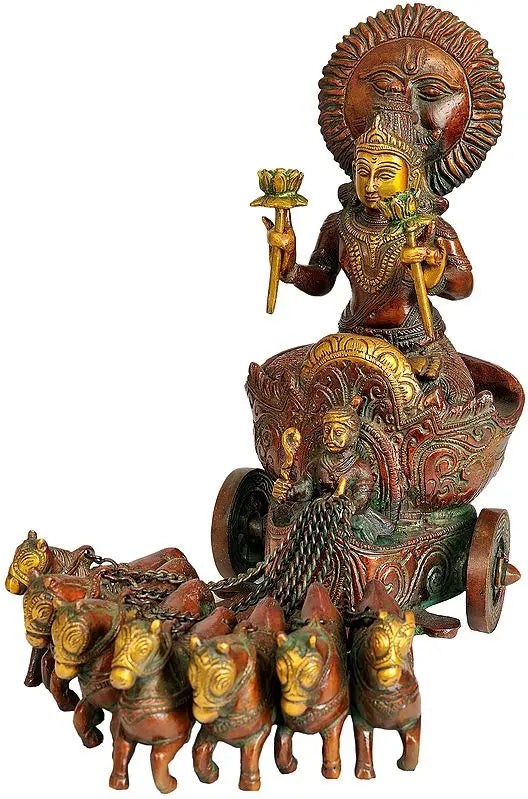 Brass Lord Surya Statue (Height: 11 Inches)