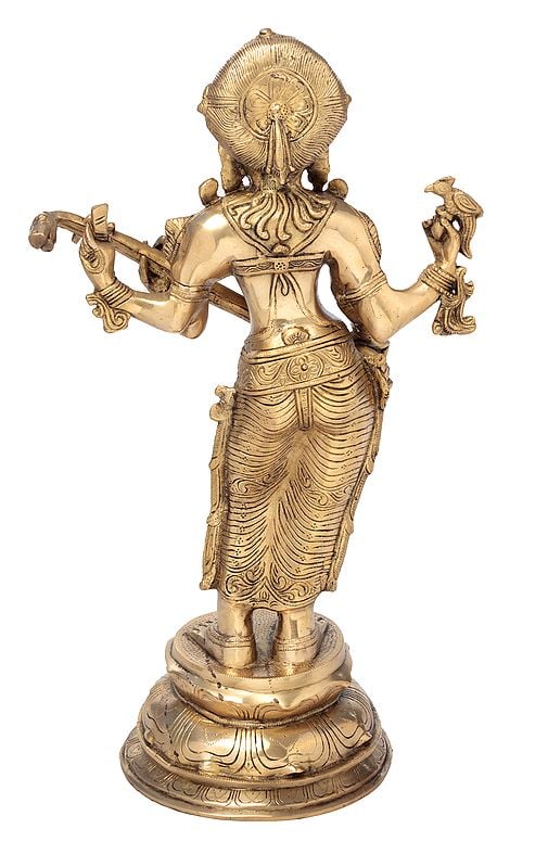 Four-Armed Standing Saraswati in Brass | Handmade - 23 Inch