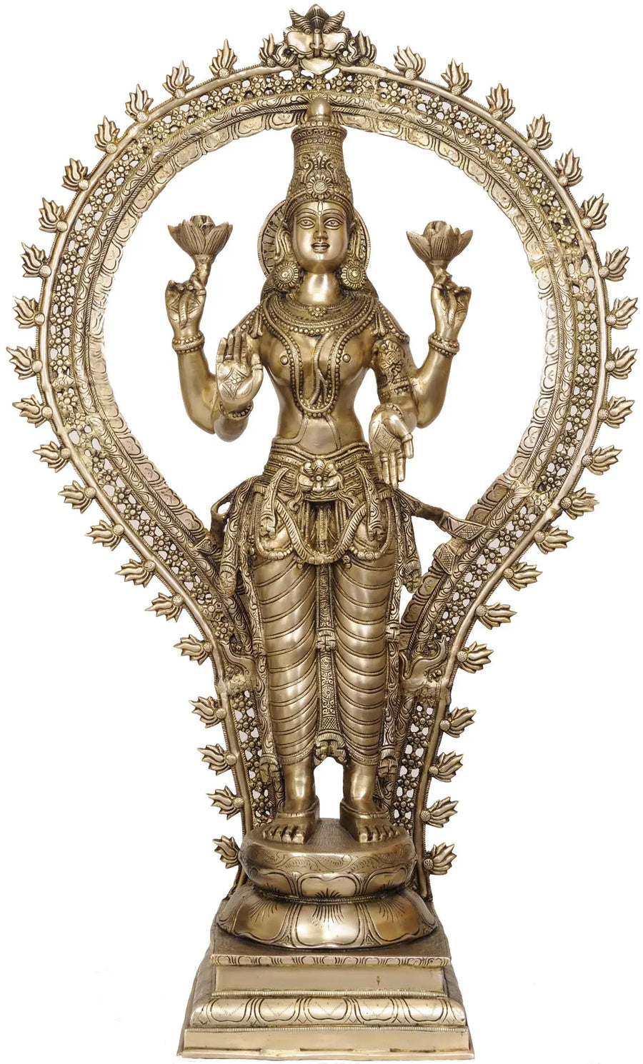 Brass Large Size Goddess Lakshmi with Floral Aureole Idol (Height: 40 Inches) Craft Detail