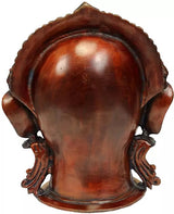 Brass Goddess Parvati (Uma) head idol, back view with sculpted head and reddish patina finish