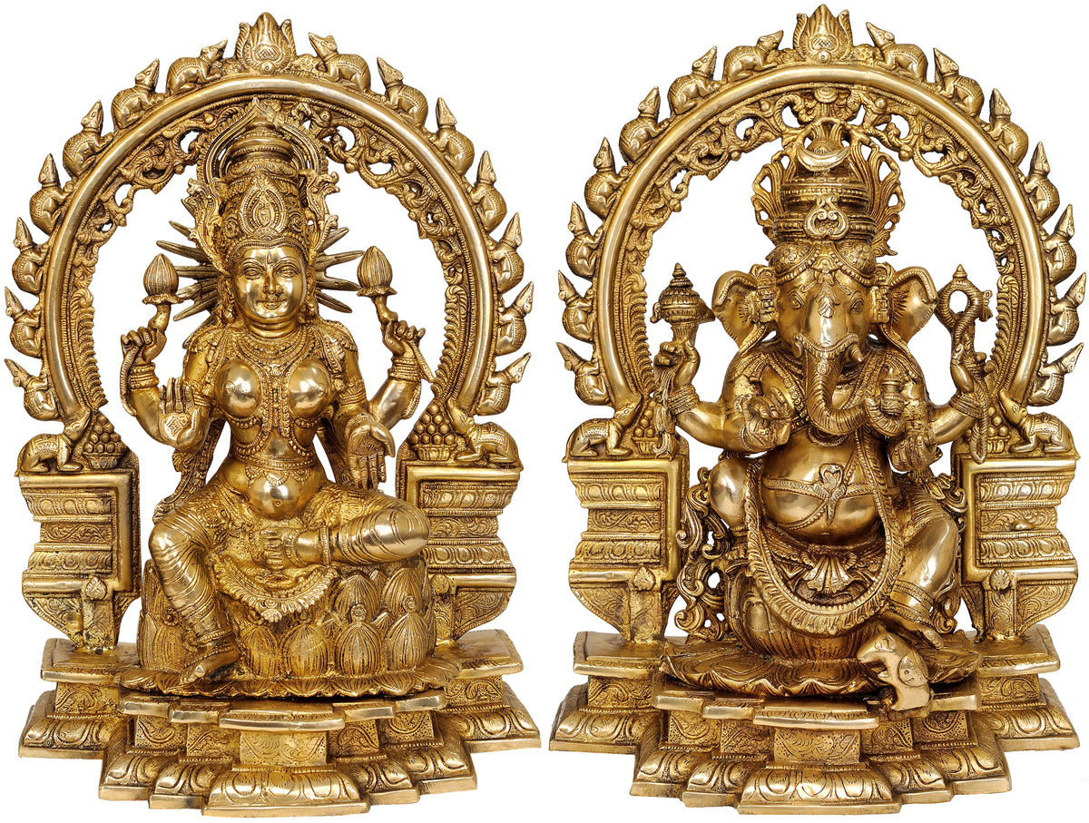 Brass Lakshmi Ganesha Ji Idol (Height : 18 inches)