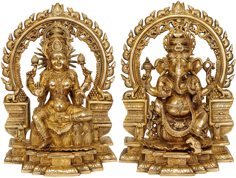 Brass Lakshmi Ganesha Ji Idol (Height : 18 inches)