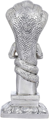 Silver-tone Patanjali idol figurine back view with textured scaly back and tail coil
