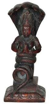 Brass red Chola idol of Patanjali, 8-inch seated figure with hands in prayer