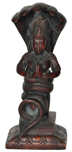 Brass red Chola idol of Patanjali, 8-inch seated figure with hands in prayer