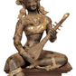 Brass Goddess Saraswati Seated on Wooden Pedestal 13 inches