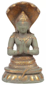 Brass antique sage Patanjali sculpture, seated meditating figure, 8 in tall