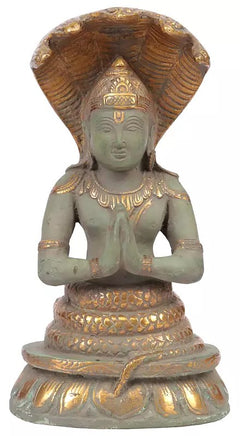 Brass antique sage Patanjali sculpture, seated meditating figure, 8 in tall