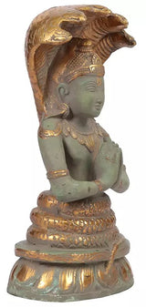 Brass antique sage Patanjali sculpture, profile with ornate crown, 8 in height