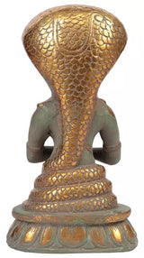 Brass antique Patanjali sculpture back, golden textured head, 8 in tall