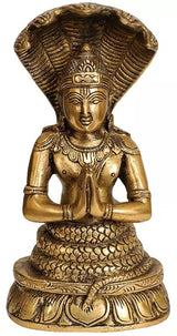 Natural Brass Sage Patanjali sculpture, seated meditating figure, 8 inch height