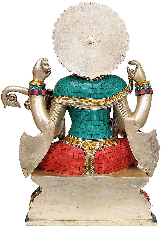 Brass Goddess Saraswati Playing the Veena 16 Inches Entryway Setting