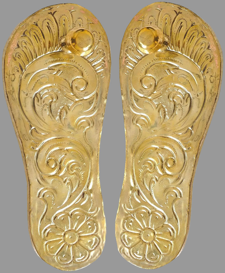 Brass Charan Paduka (Khadau) | Traditional Sacred Sandals | Hindu Pooja Accessory | Auspicious Religious Decor (Height: 2.5 Inches) Craft Detail