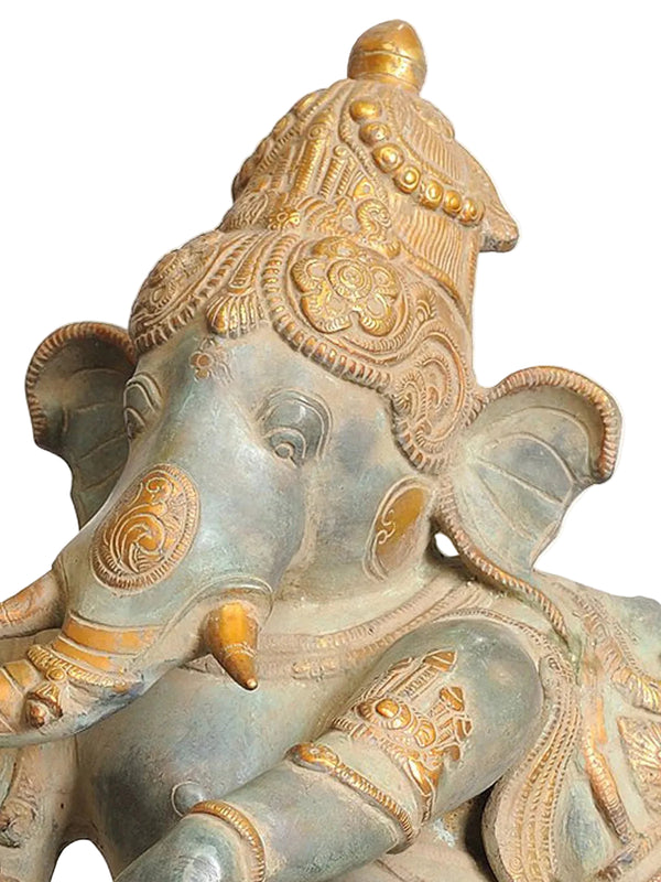 Large Brass Ashtabhuja-dhari Ganesha Statue Idol Height 26 inches Entryway Setting