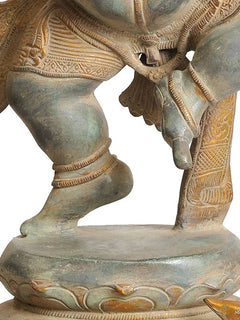 Brass Ganesha idol statue, hand and foot details with carved pedestal pattern
