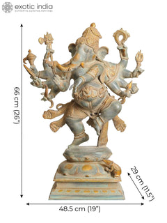Large brass Ganesha idol statue, full view with height and base dimensions shown