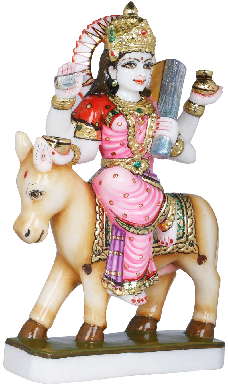 Marble Shitala: The Goddess of Cleanliness and Small Pox, Holding a Broom Statue (Height :15 Inches)