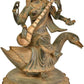 Brass Goddess Saraswati Seated on a Swan 13 Inches