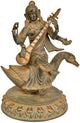 Brass Goddess Saraswati Seated on a Swan 13 Inches