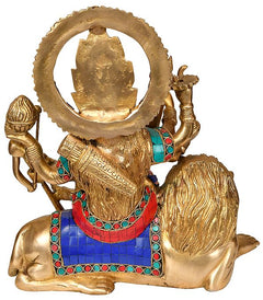 Handmade Brass Simhavahini Maa Durga Statue | Traditional Goddess Durga Idol Seated on Lion (Height: 12 Inches)