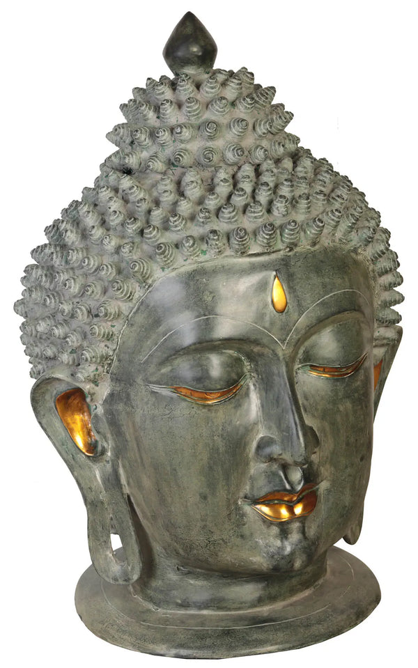 Brass Buddha Head Showpiece (Height: 29 inches) Study Setting