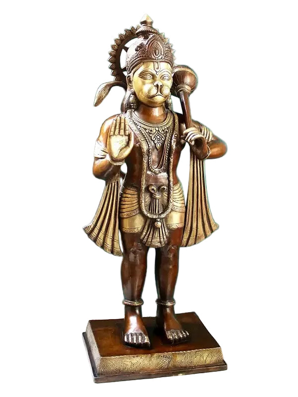Brass Large Hanuman Statue Granting Abhaya Sculpture (Height:36 Inches) Craft Detail
