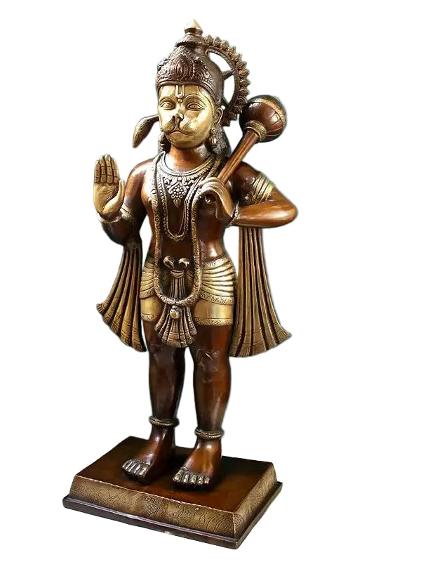Brass Large Hanuman Statue Granting Abhaya Sculpture (Height:36 Inches) Study Setting