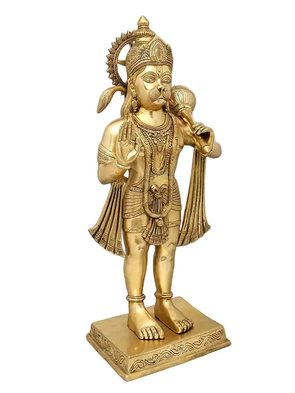 Brass Large Hanuman Statue Granting Abhaya Sculpture (Height:34 Inches) Study Setting