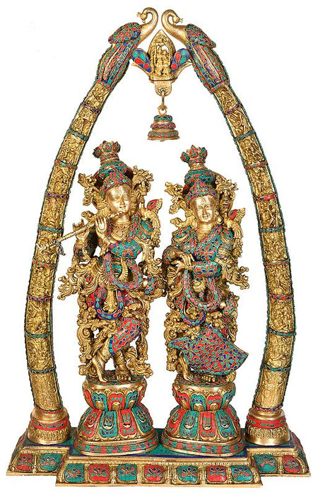 Brass Large Size Radha Krishna with Arch Murti (Height : 44 inches)