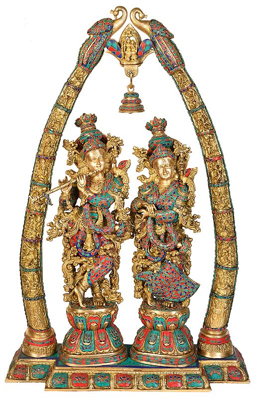 Brass Large Size Radha Krishna with Arch Murti (Height : 44 inches)
