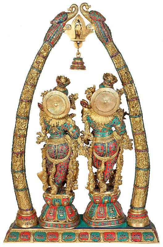 Brass Large Size Radha Krishna with Arch Murti (Height : 44 inches) Craft Detail