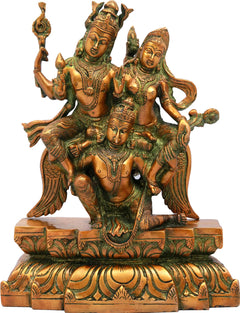 Premium Brass Statue of Lord Vishnu and Goddess Lakshmi Seated on Garuda (Height: 12 Inches)