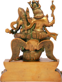 Premium Brass Statue of Lord Vishnu and Goddess Lakshmi Seated on Garuda (Height: 12 Inches)