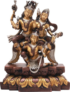 Premium Brass Statue of Lord Vishnu and Goddess Lakshmi Seated on Garuda (Height: 12 Inches)
